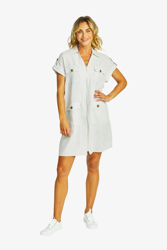 Yves Linen Safari Dress in Flax