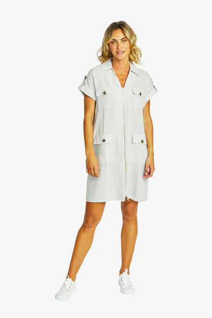 Yves Linen Safari Dress in Flax