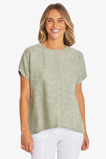 Womens Misty Linen Top Green P595341