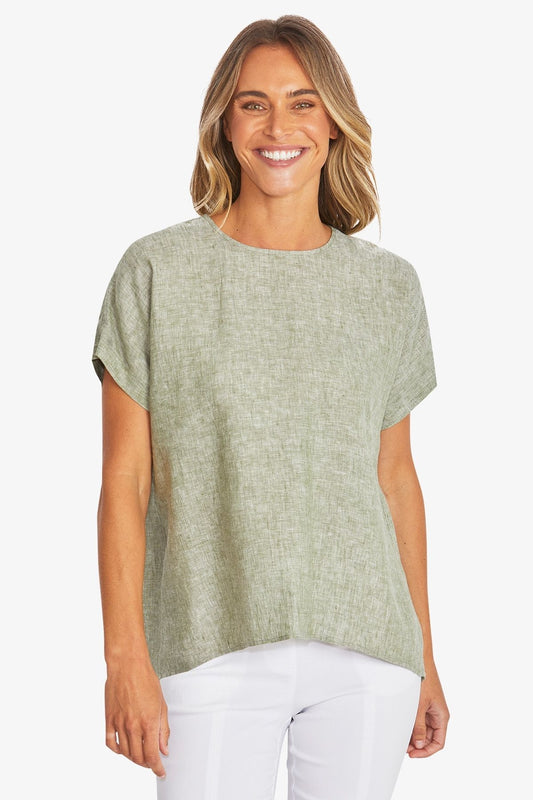 Womens Misty Linen Top Green P595341