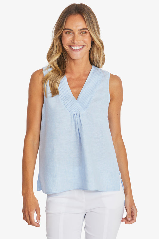 Womens Linen Sleeveless Top Blue P595342