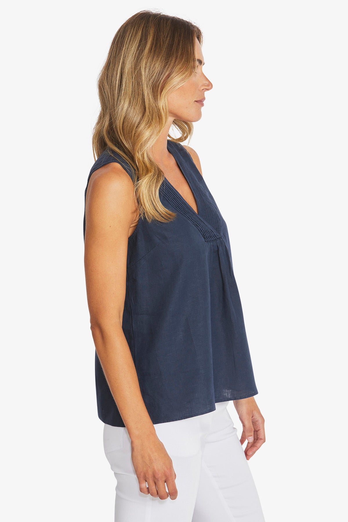 Womens Linen Sleeveless Top Navy P595342