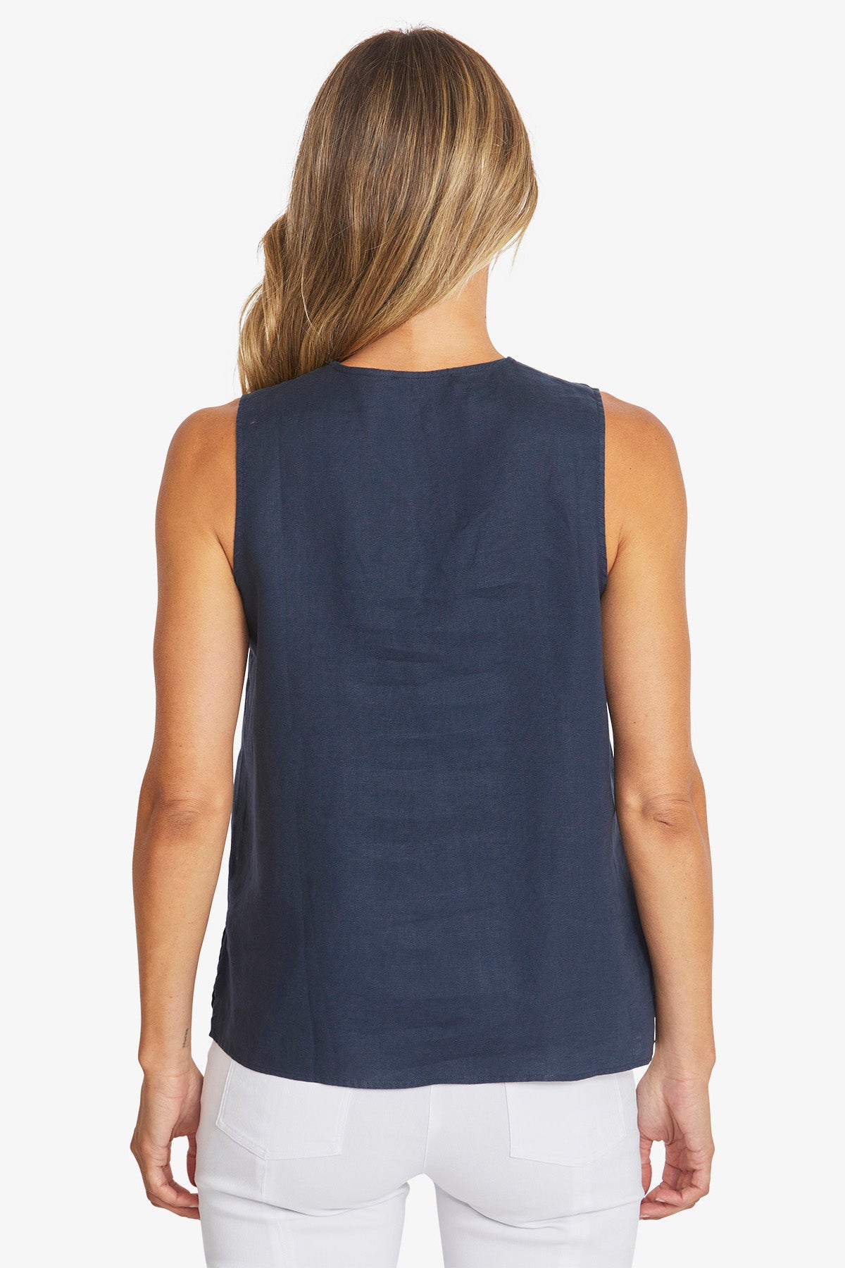 Womens Linen Sleeveless Top Navy P595342