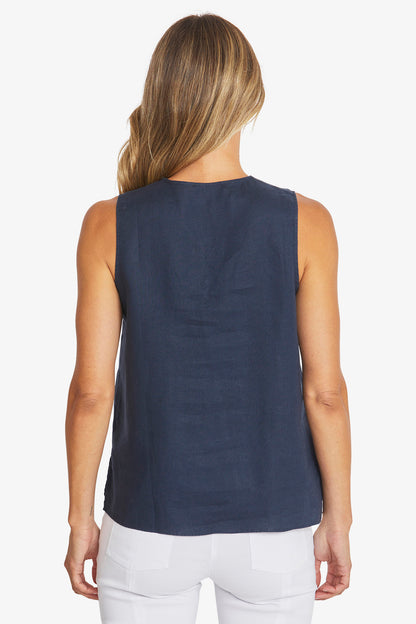 Womens Linen Sleeveless Top Navy P595342
