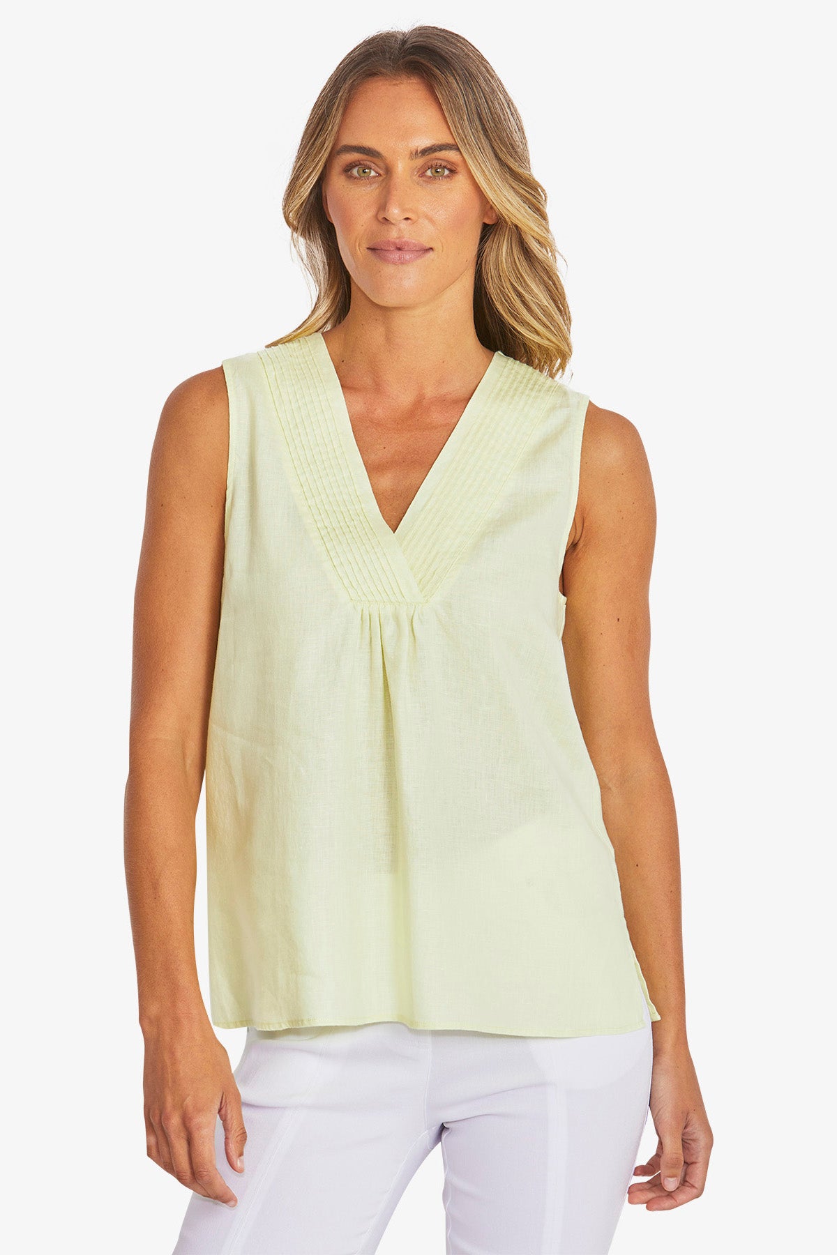 Womens Linen Sleeveless Top Green P595342