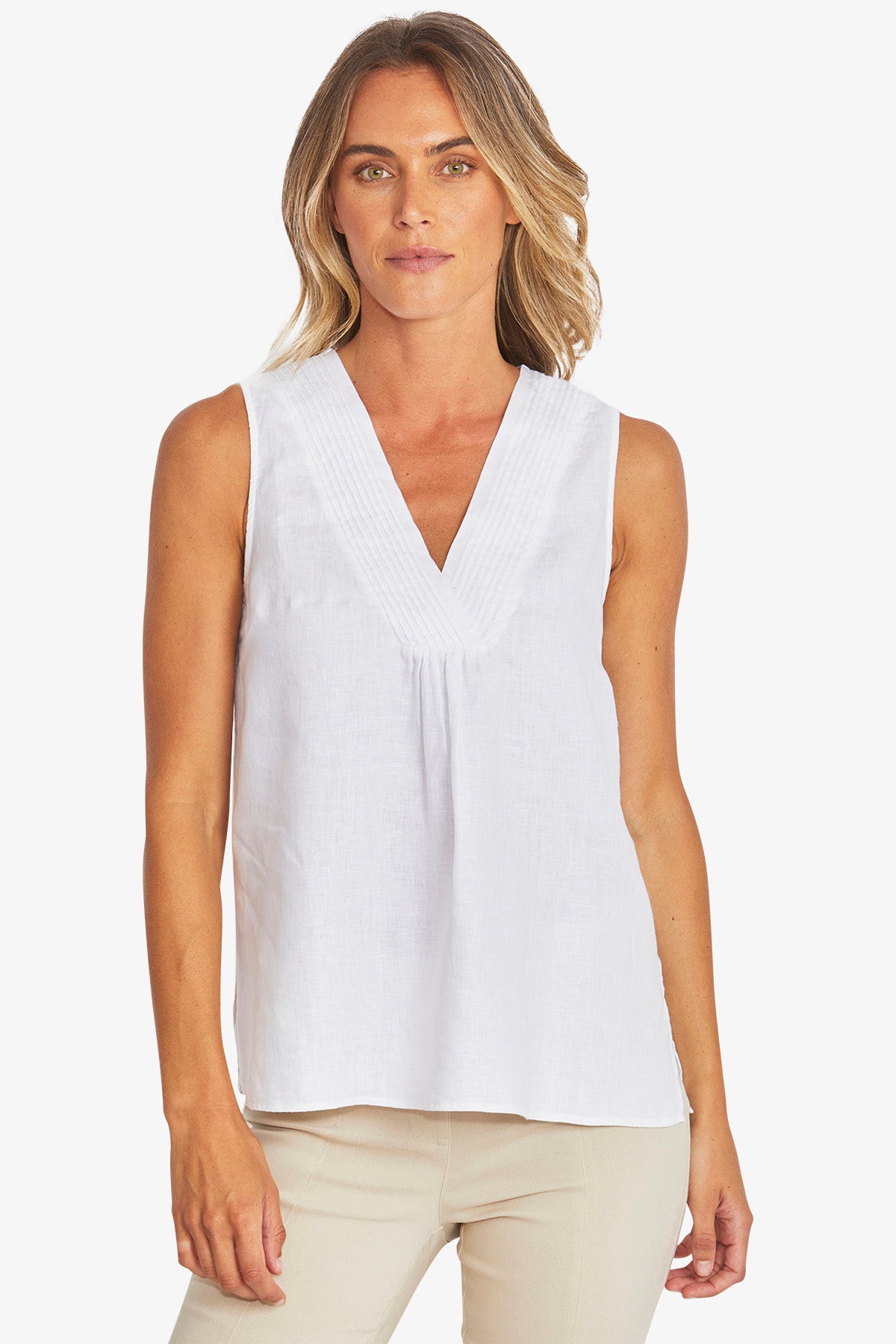 Womens Linen Sleeveless Top White P595342