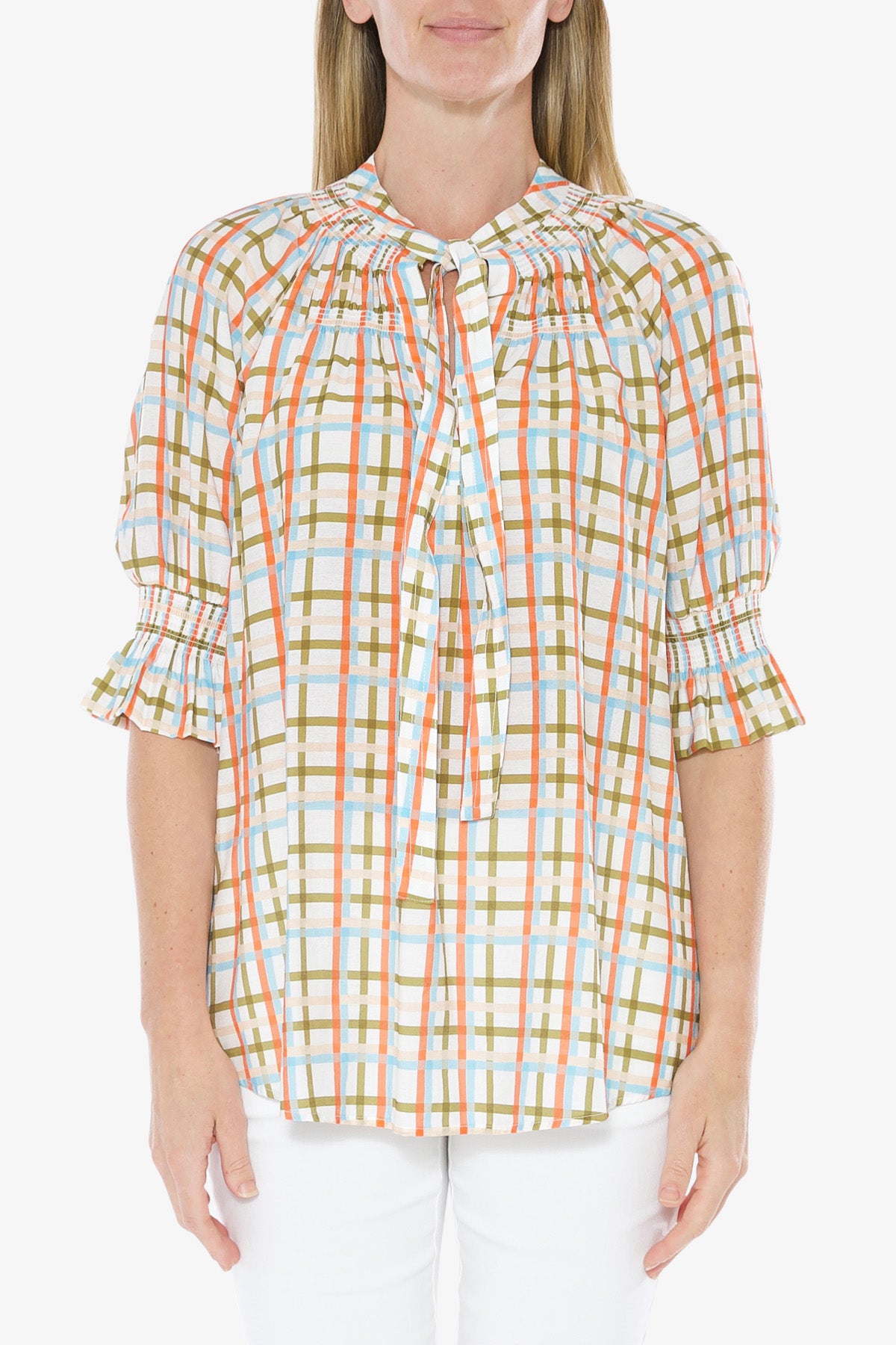 Women's Blouse Window Pane Print