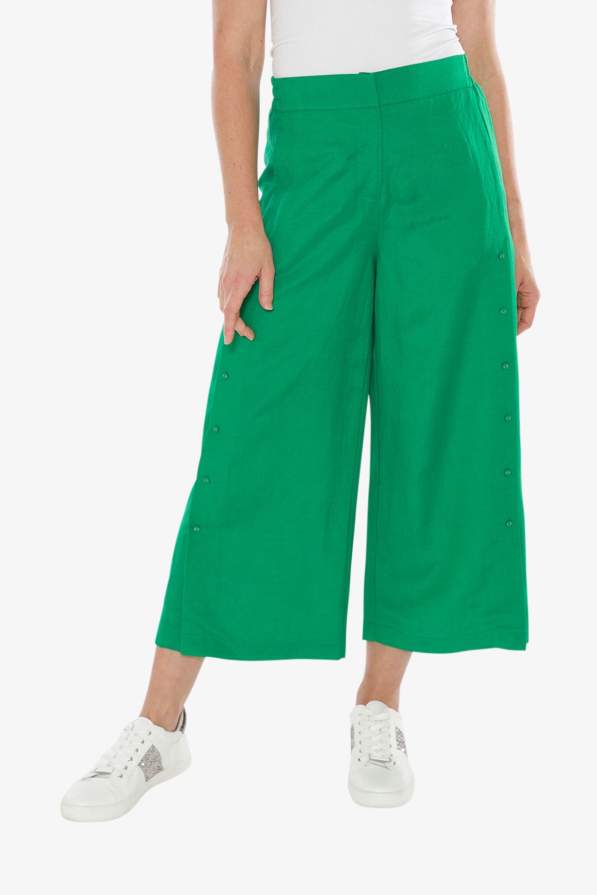 Button Trim Culotte Pant Jelly Bean