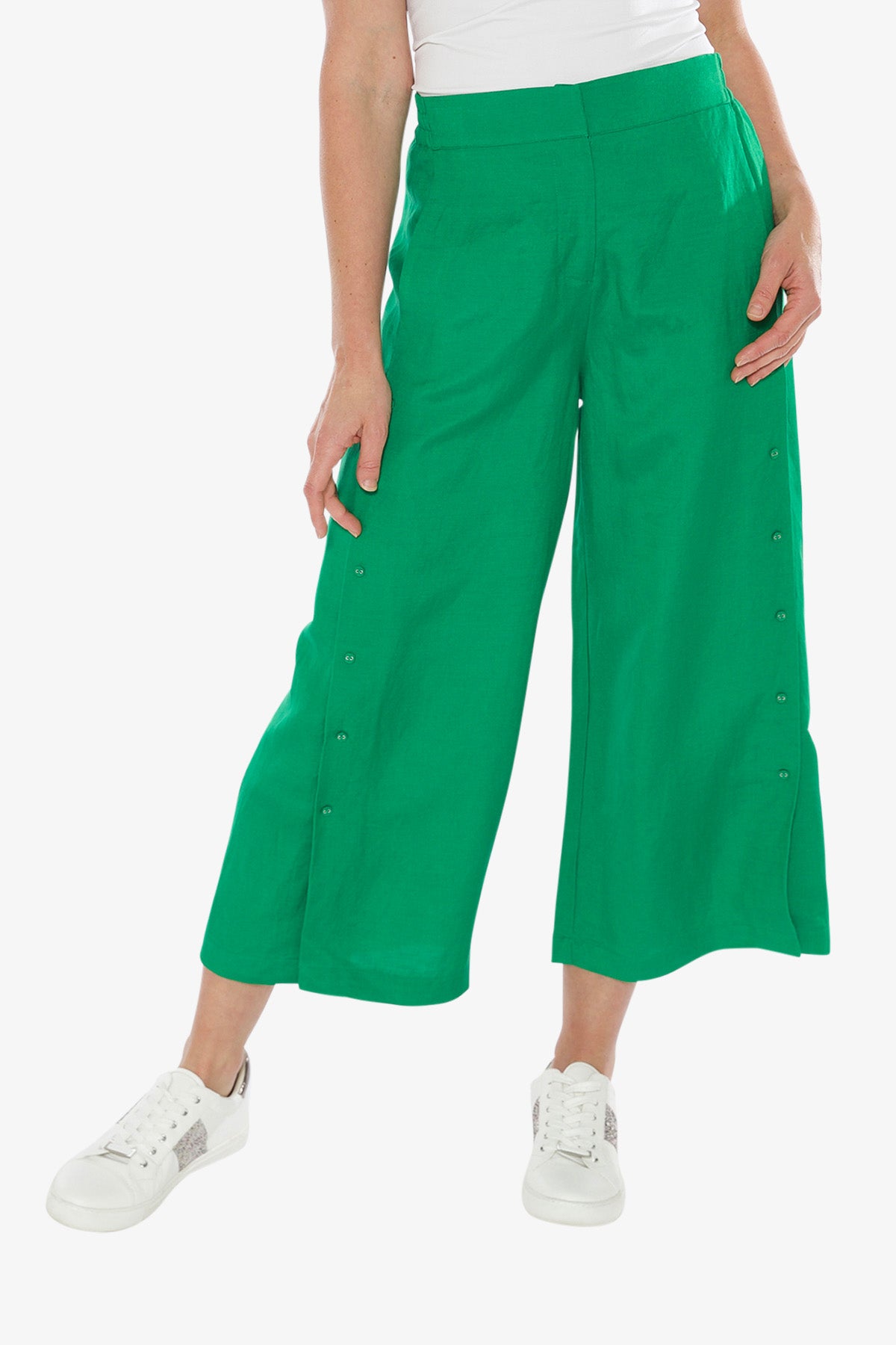 Button Trim Culotte Pant Jelly Bean