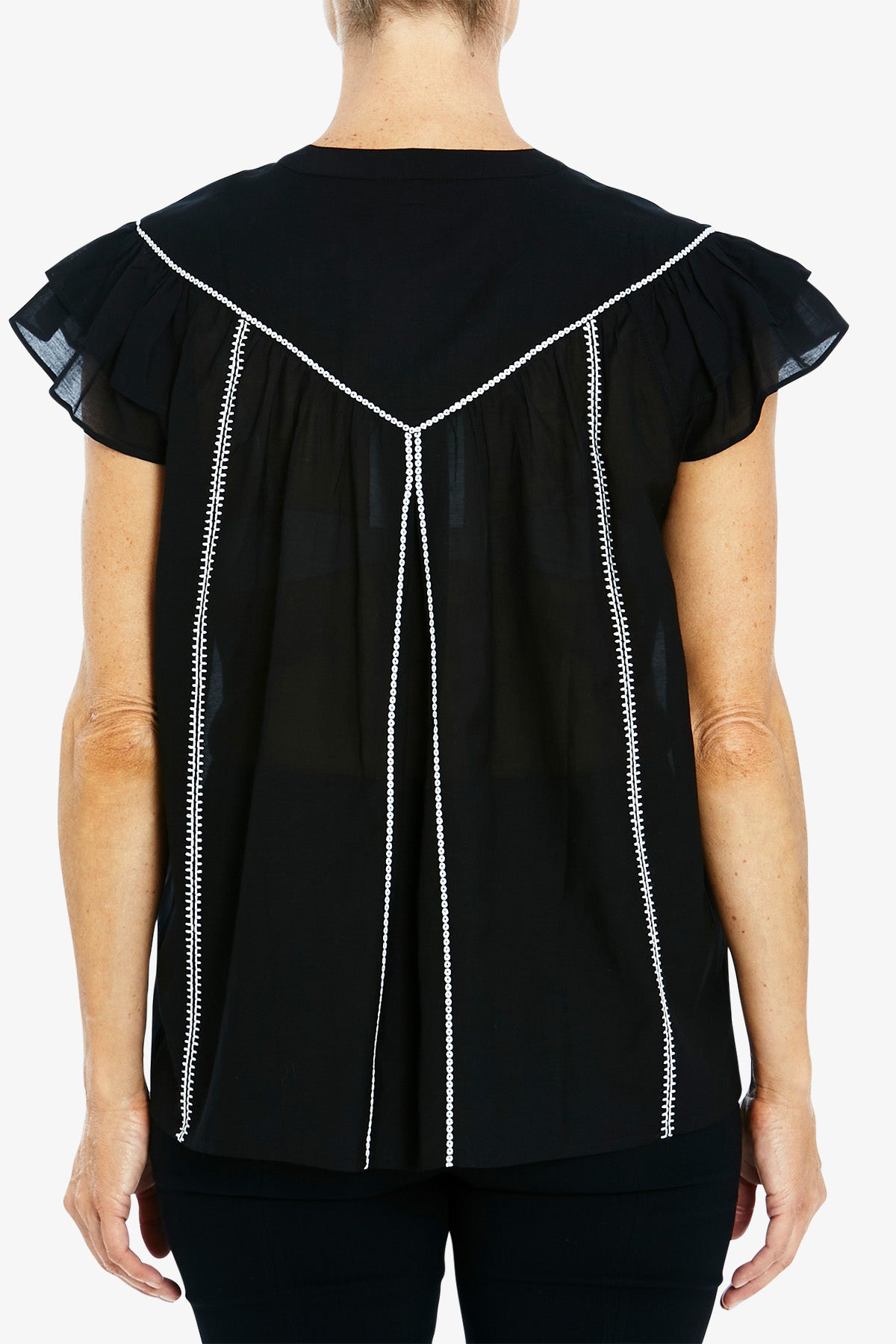 Cap Sleeve Embroidered Blouse Black