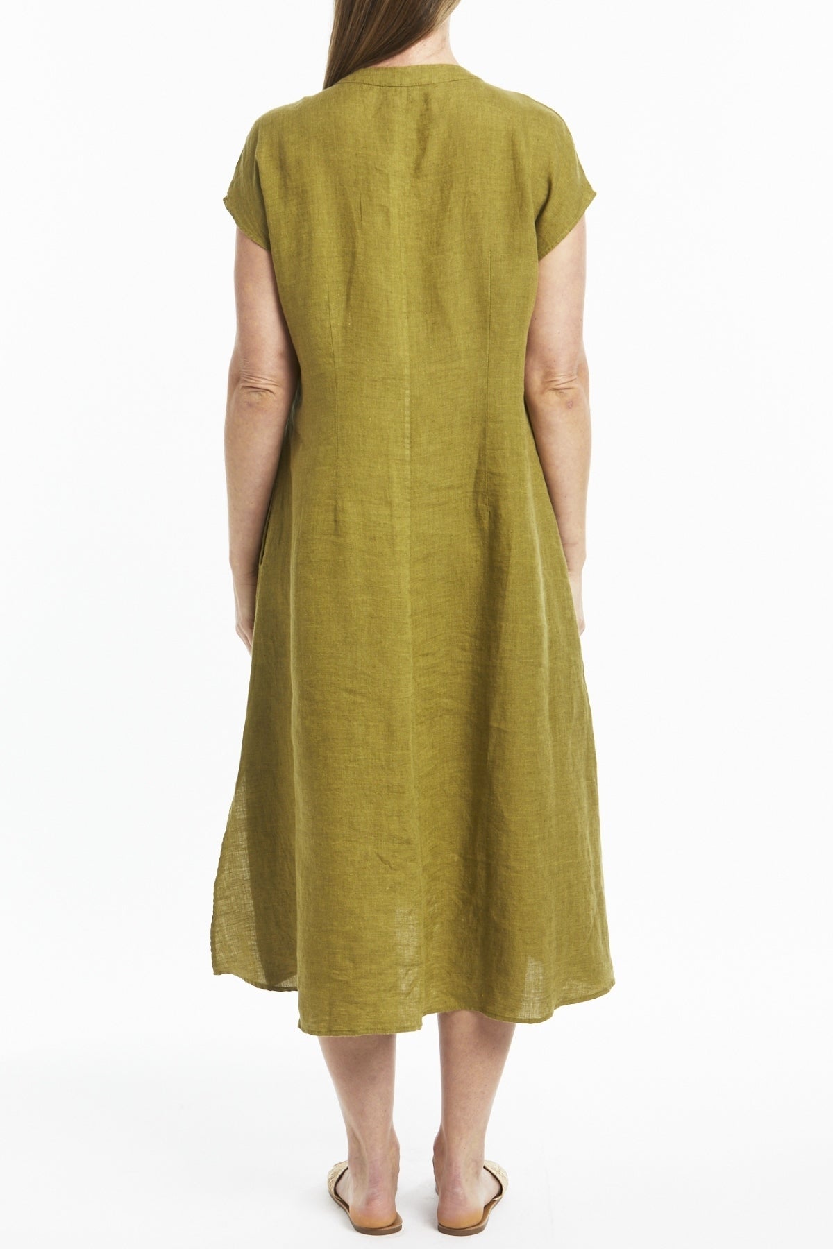Drop Shoulder Linen Dress Olive