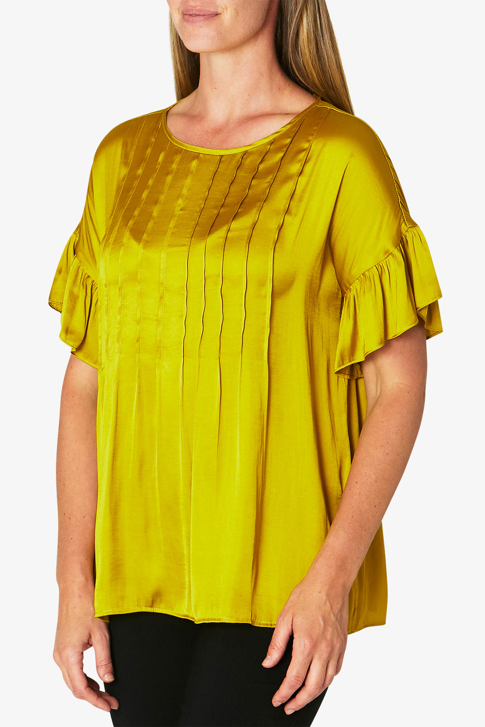 Yellow Raffles Top Women's Drop Shoulder Ruffle Top in Yellow