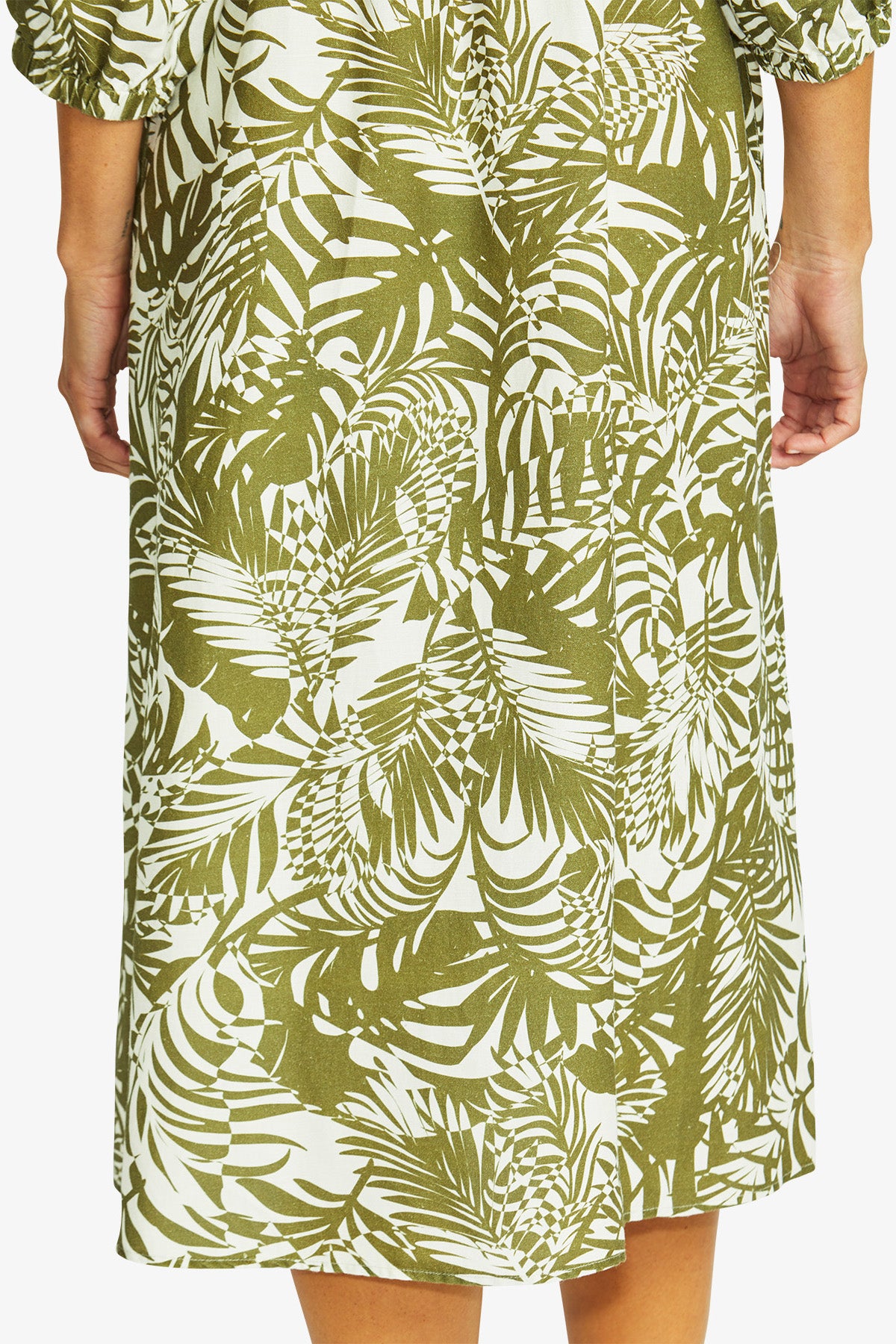 Women's V-Neck Button Dress Print in Green | Flora