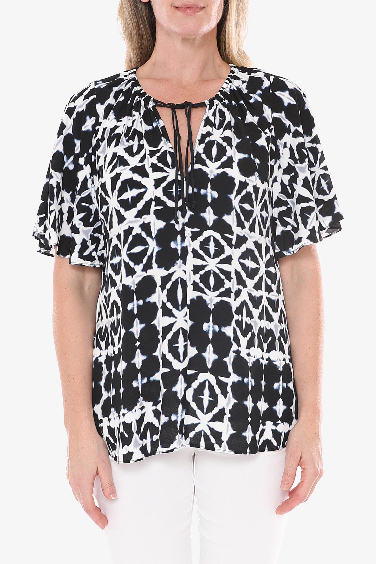 Women's Flutter Sleeve Shibori Print Top