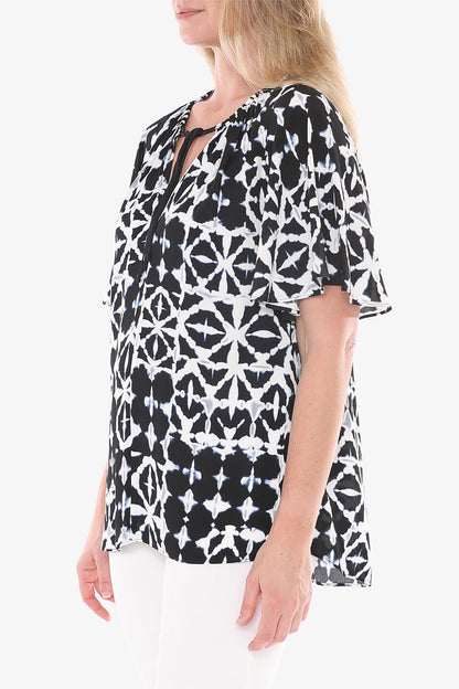 Women's Flutter Sleeve Shibori Print Top