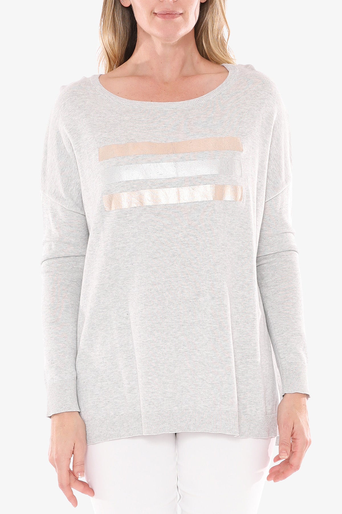 Foil Print Relaxed Pullover/Grey Marle