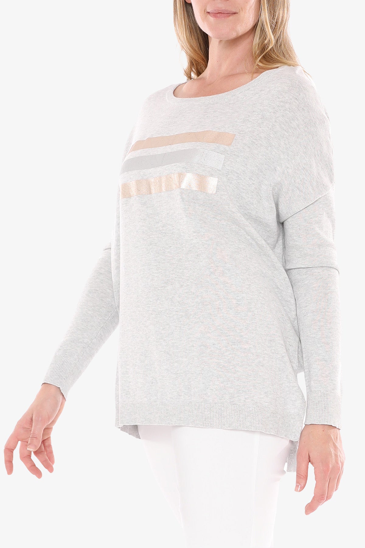 Foil Print Relaxed Pullover/Grey Marle