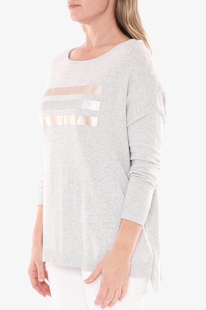 Foil Print Relaxed Pullover/Grey Marle