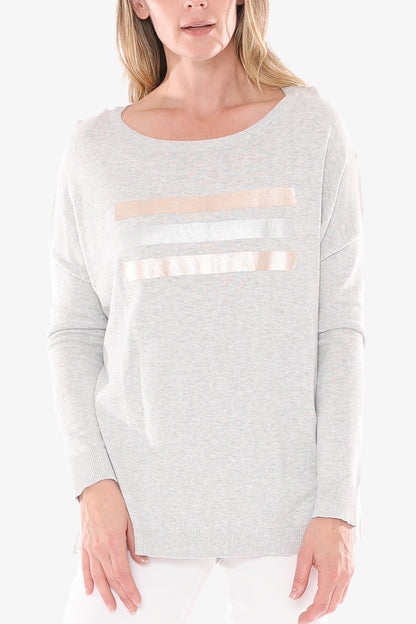 Foil Print Relaxed Pullover/Grey Marle