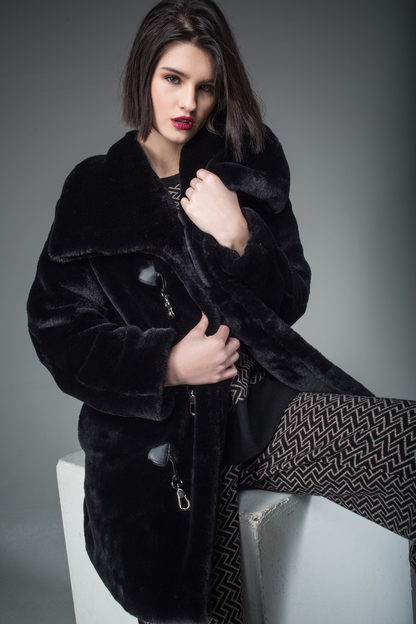 Long Faux Fur Jacket Black