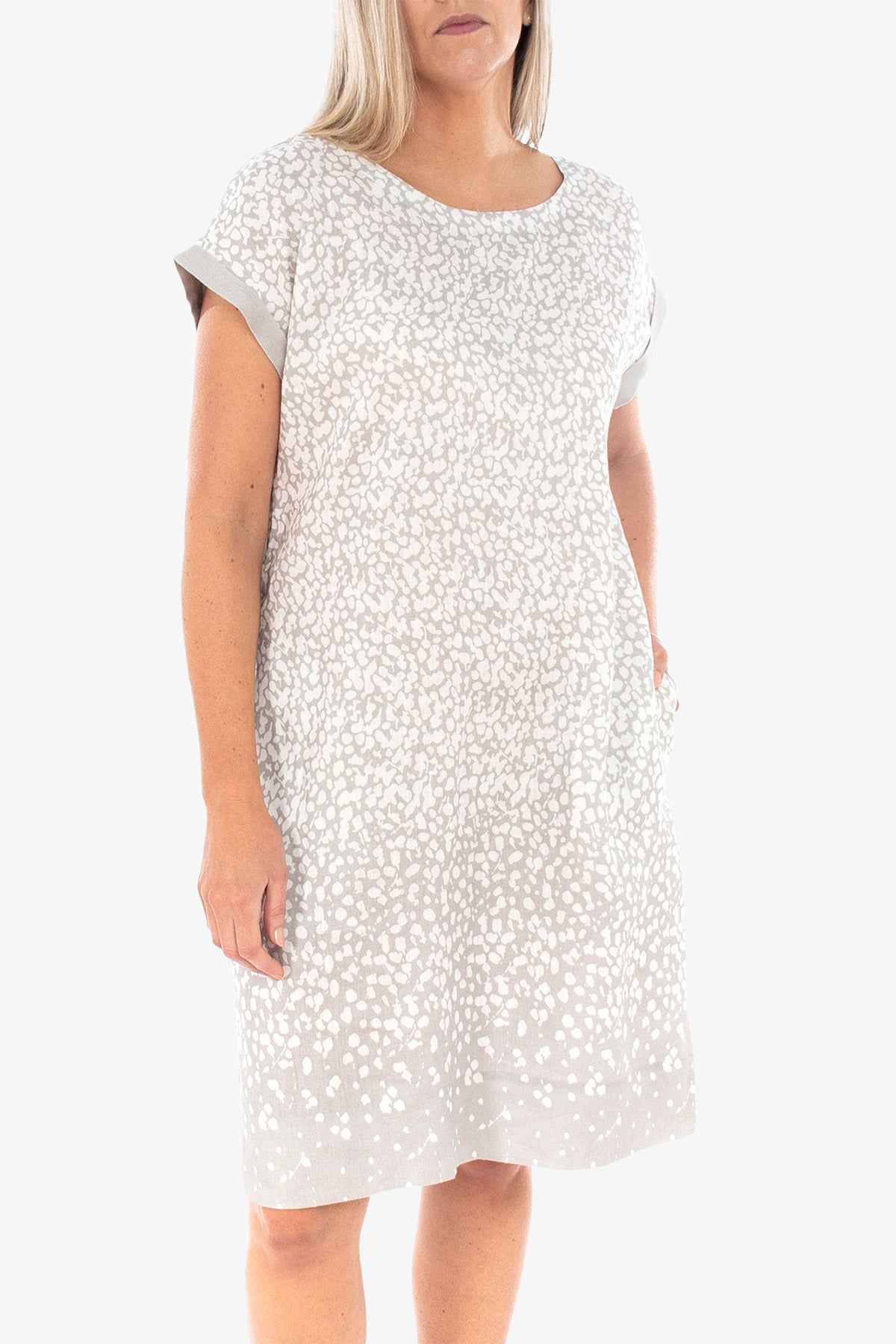Painted Blossom Print Dress Silver and White