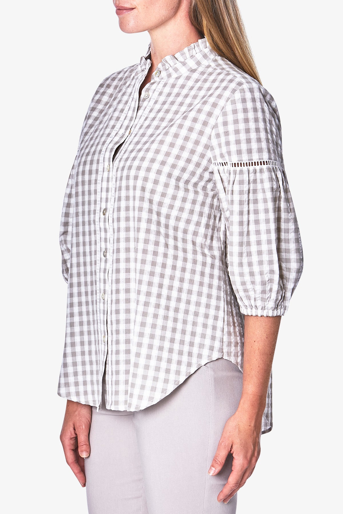 Puff Sleeve Gingham Blouse White