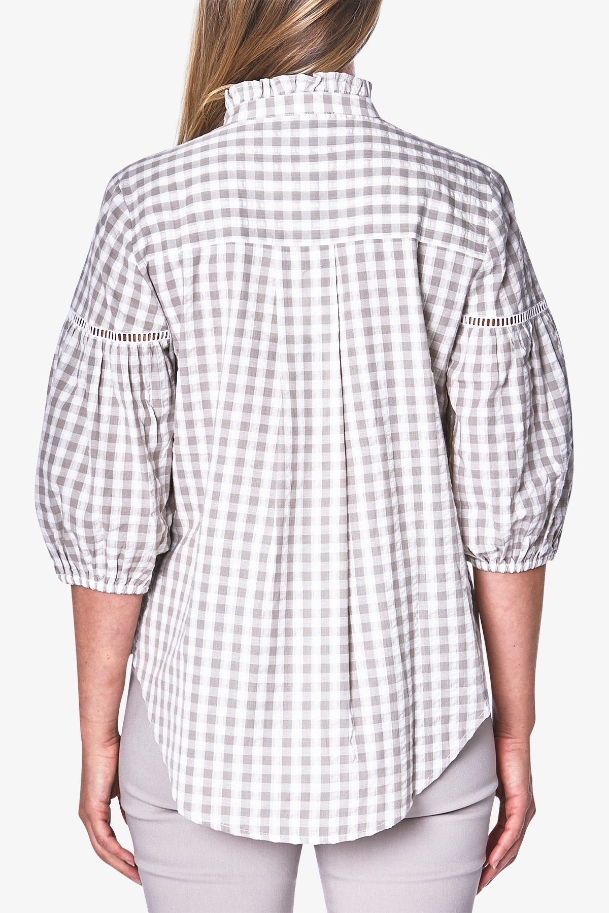 Puff Sleeve Gingham Blouse White