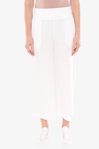 Women's Rollover Waist Linen Pant White