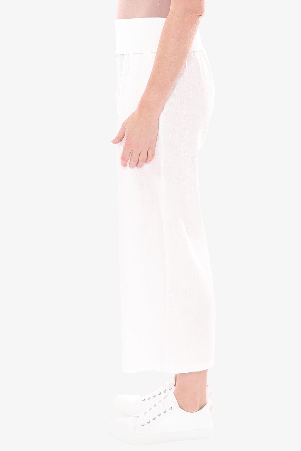 Women's Rollover Waist Linen Pant White