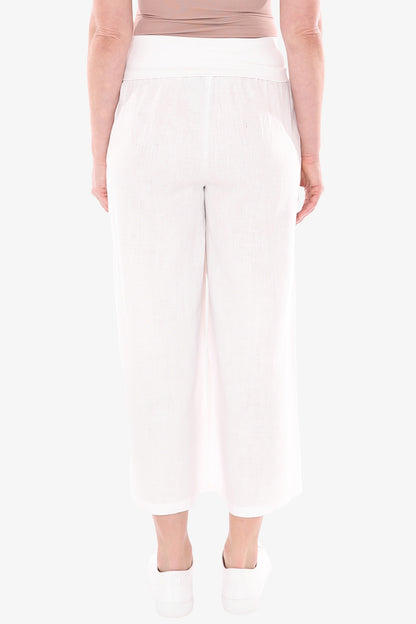 Women's Rollover Waist Linen Pant White