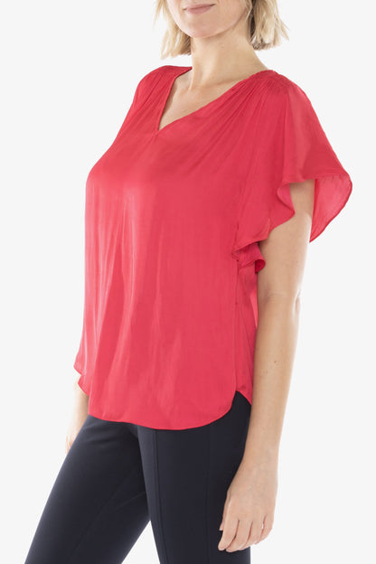 Ruffle Sleeve V-Neck Top Azalea