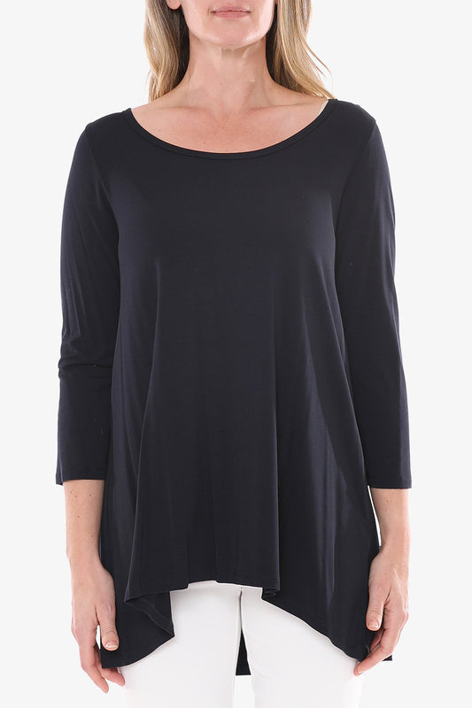 Scoop Neck 3/4 Sleeve Top Navy