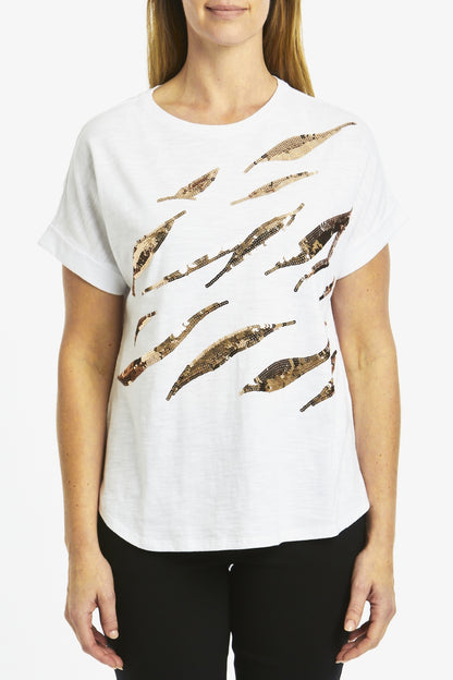 Sequin Drop Shoulder T-Shirt White