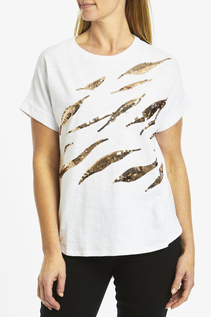 Sequin Drop Shoulder T-Shirt White