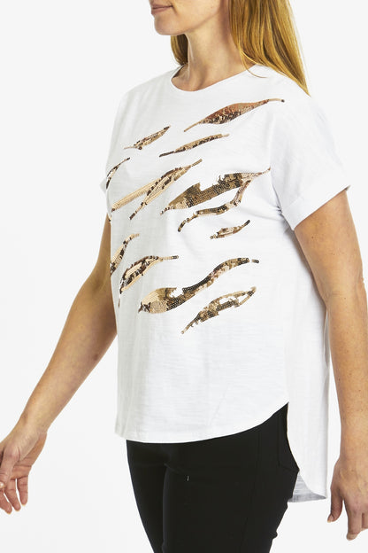 Sequin Drop Shoulder T-Shirt White