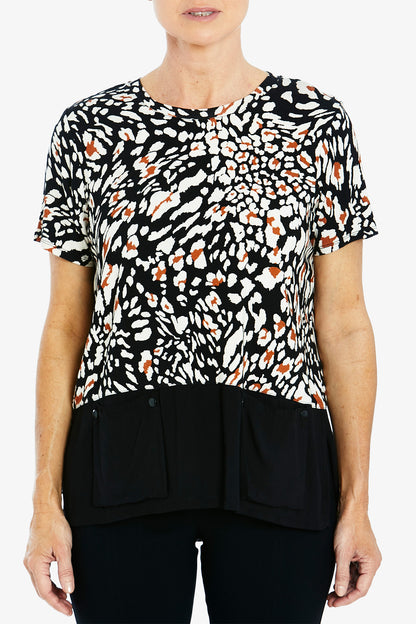 Short Sleeve Abstract Animal Top