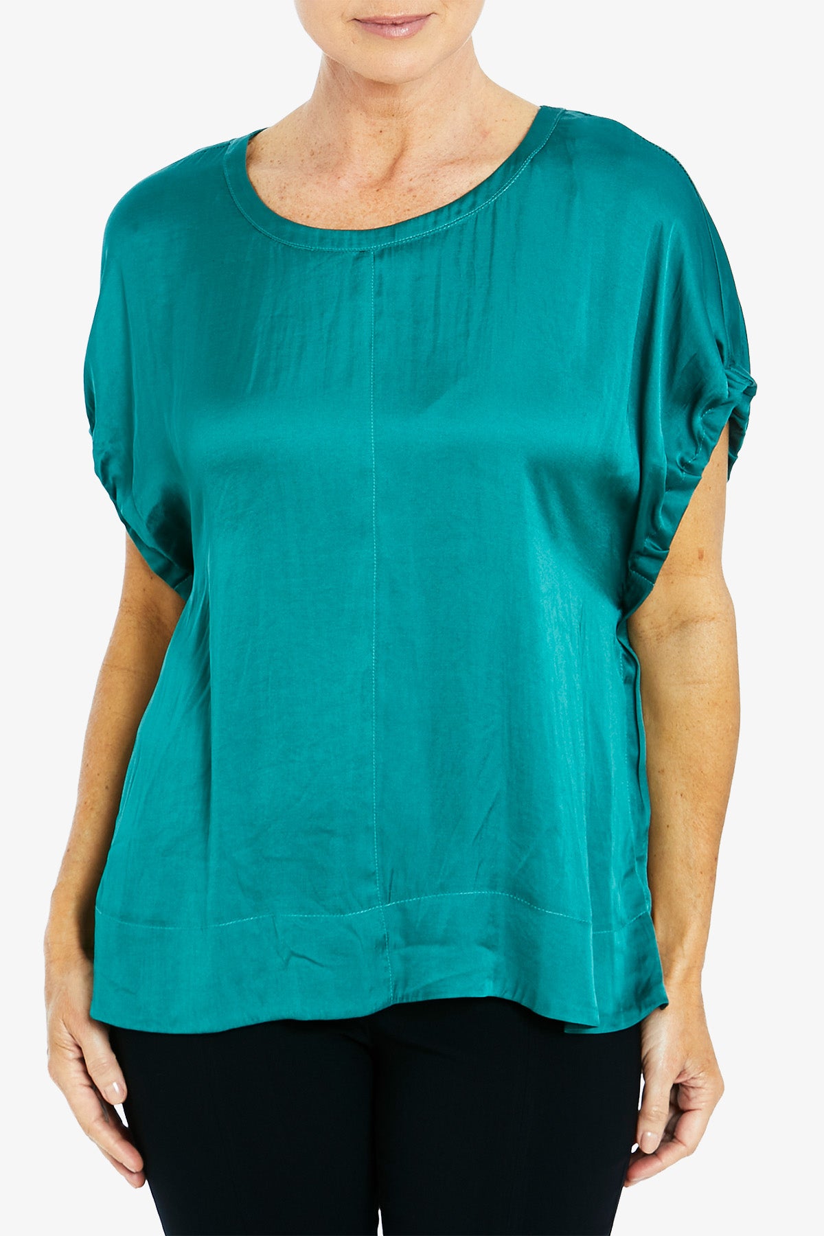 Short Sleeve Button Back Top Jade