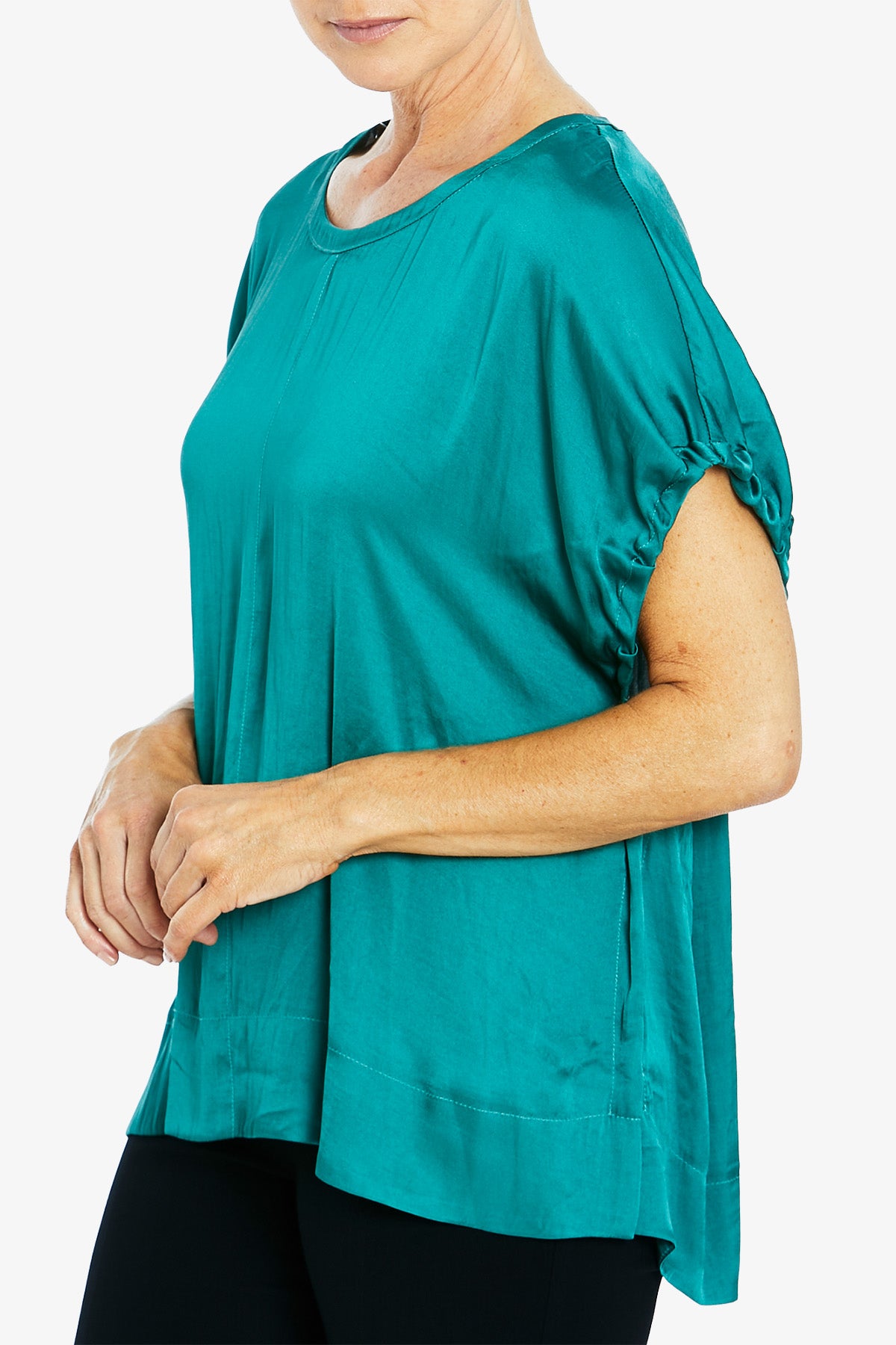 Short Sleeve Button Back Top Jade