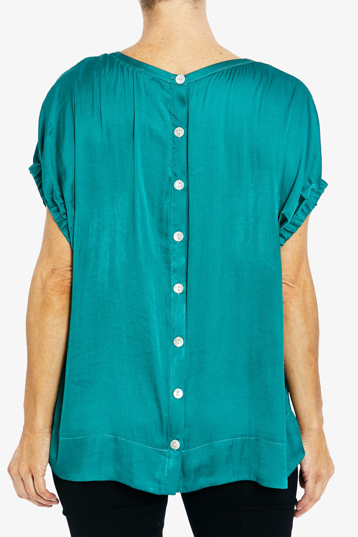 Short Sleeve Button Back Top Jade