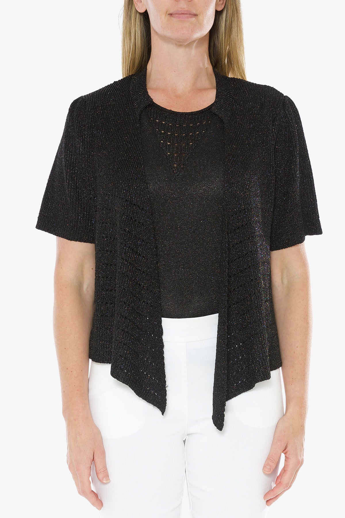 Short Sleeve Lurex Cardigan Black