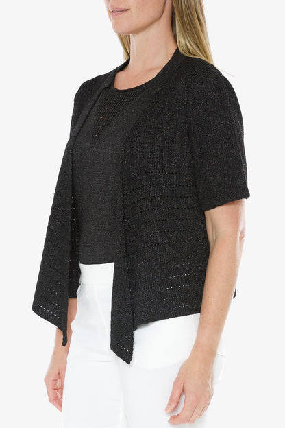 Short Sleeve Lurex Cardigan Black