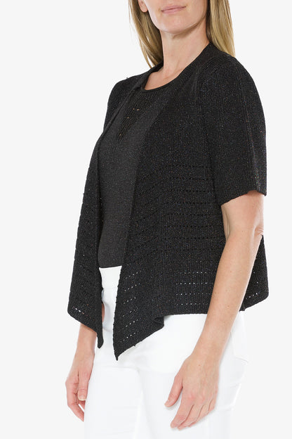 Short Sleeve Lurex Cardigan Black