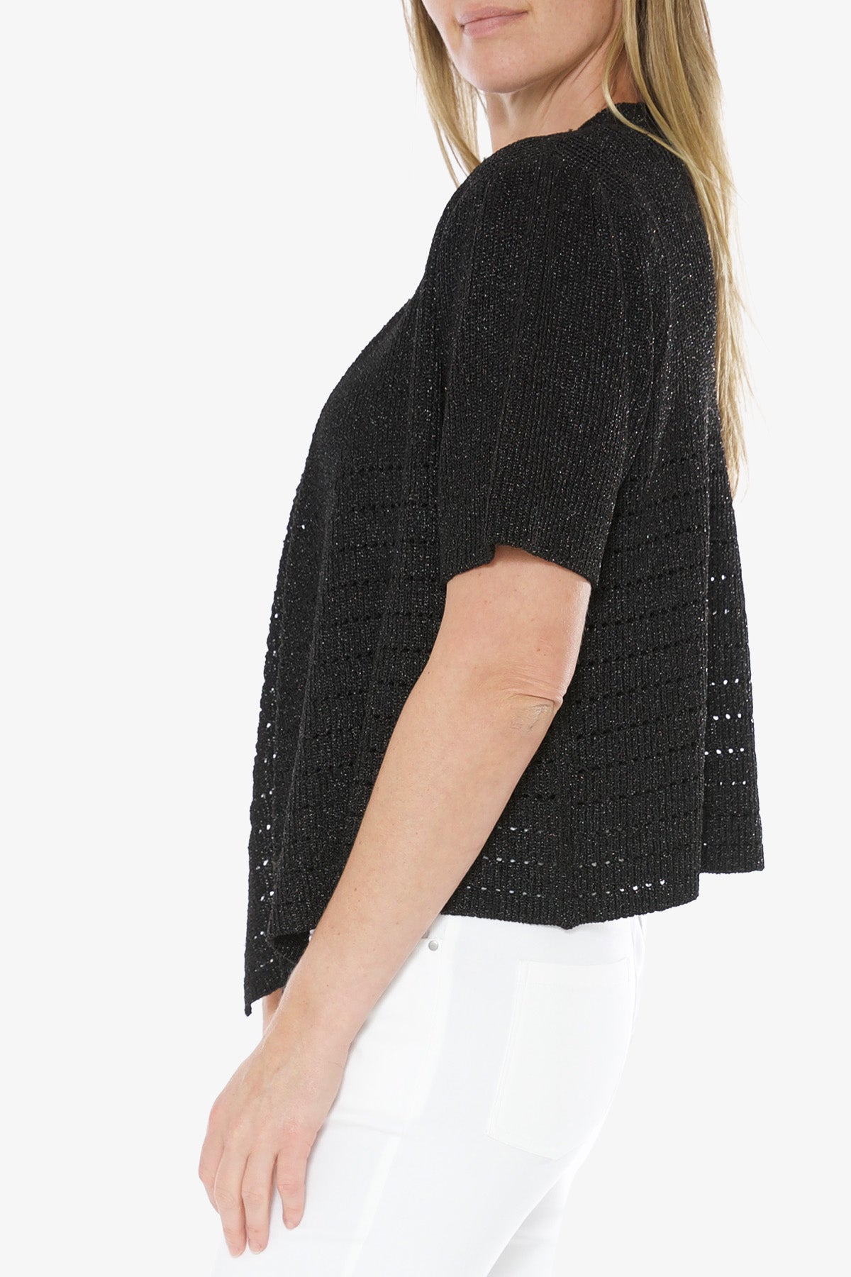 Short Sleeve Lurex Cardigan Black