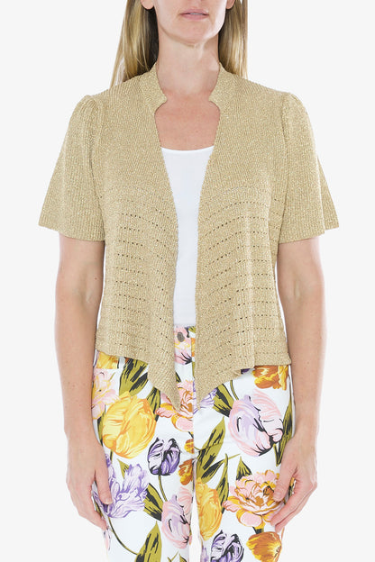 Short Sleeve Lurex Cardigan Gold