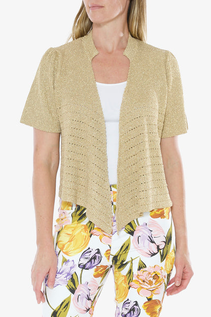 Short Sleeve Lurex Cardigan Gold