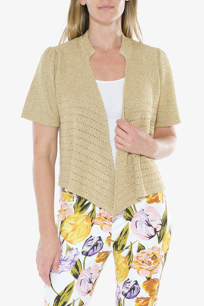 Short Sleeve Lurex Cardigan Gold