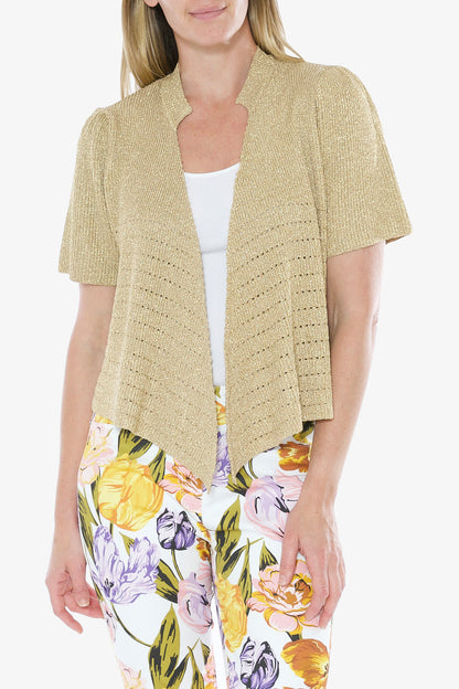 Short Sleeve Lurex Cardigan Gold