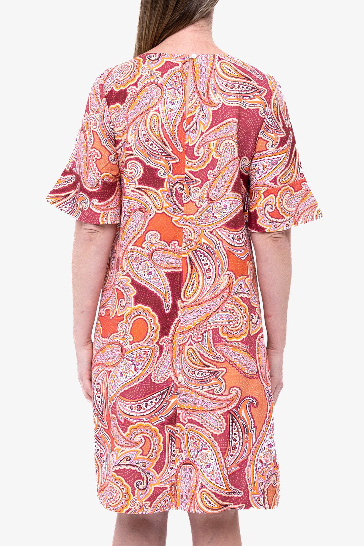 Short Sleeve Paisley Print Dress Orange
