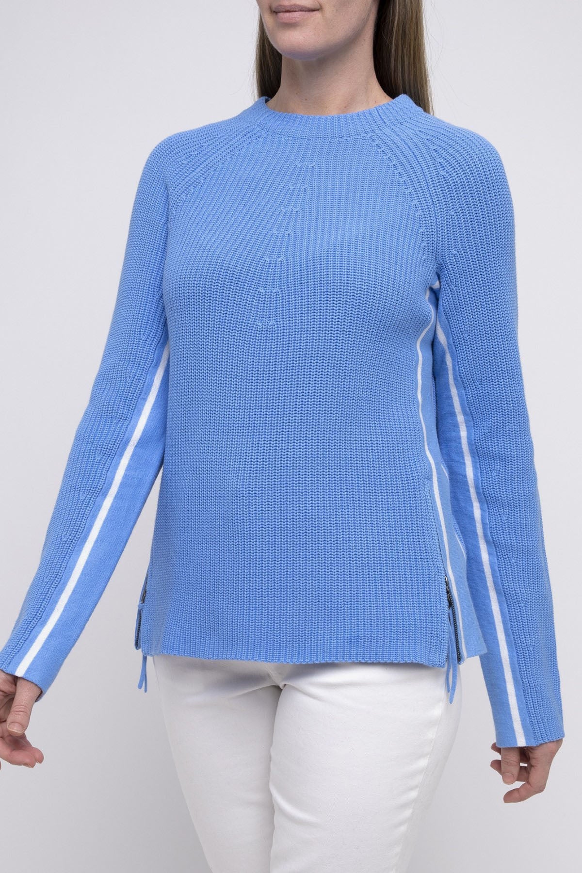 Side Zip Shaker Knit Pullover Sky Blue