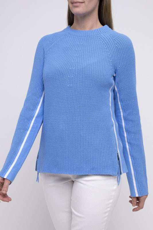 Side Zip Shaker Knit Pullover Sky Blue